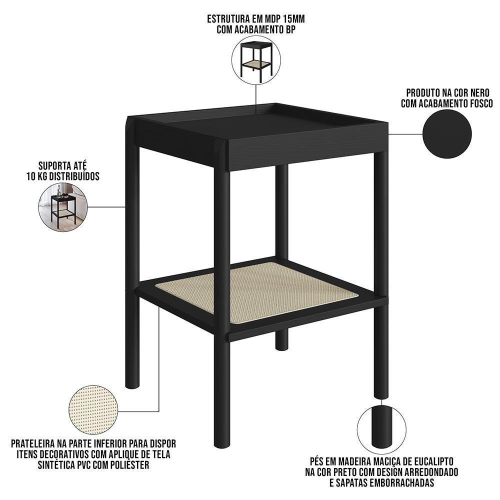 Mesa Lateral Para Sala De Estar Pés Madeira Moss A03 Nero Preto - 2