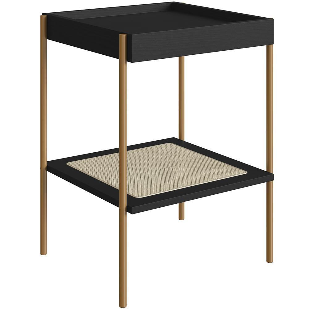 Mesa Lateral Para Sala De Estar Industrial Indy A03 Nero Dourado - 1