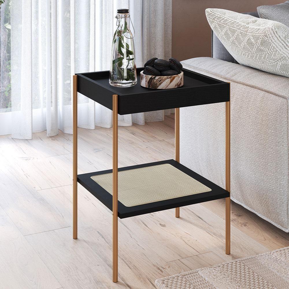 Mesa Lateral Para Sala De Estar Industrial Indy A03 Nero Dourado - 4