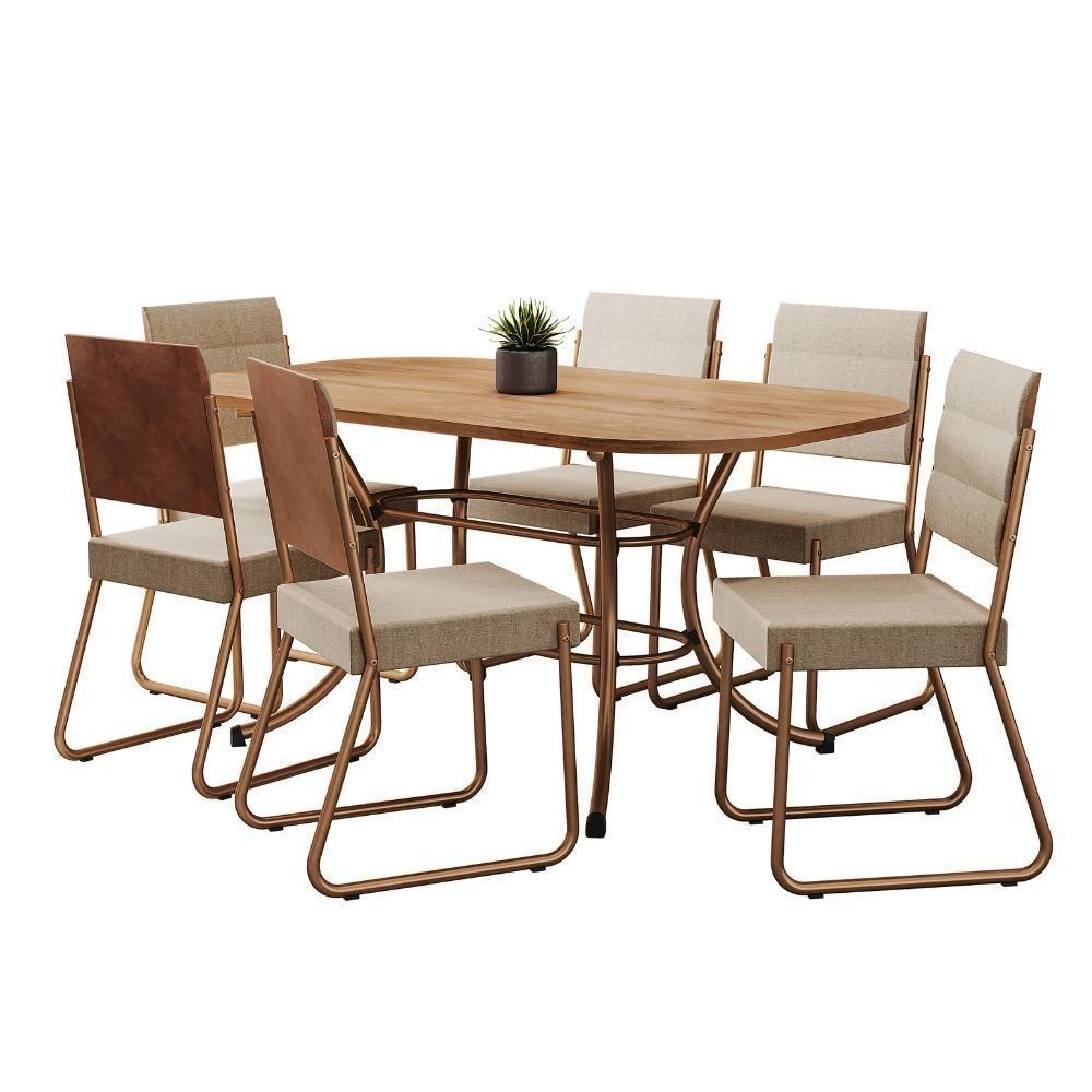 Conjunto Sala De Jantar Mesa E 6 Cadeiras Fênix Carraro Rose - 2