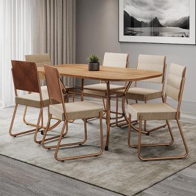 Conjunto de Jantar Fênix 6 Lugares Tampo MDF com Cadeiras Estofadas Rosê
