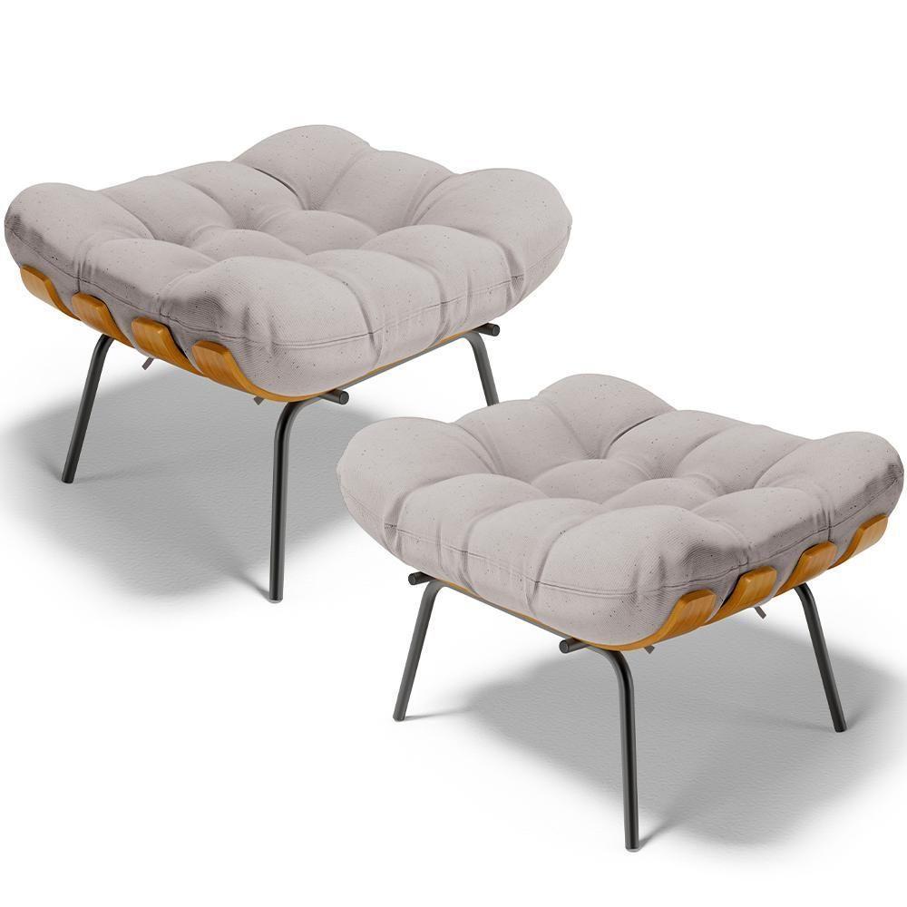 Kit 2 Puff\'s Decorativos Sala De Estar Costela L02 Linho Bege - 1