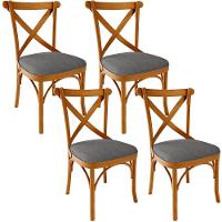 Kit 04 Cadeiras Para Sala De Jantar E Estar Living Estofada ávila L02 Linho Cinza Escuro - 1