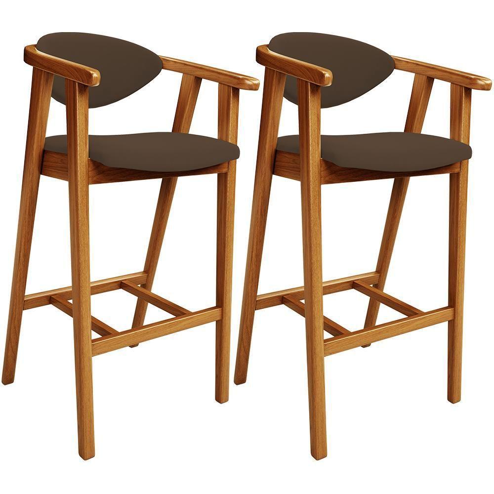 Kit 02 Banquetas Alta Para Cozinha Bancada Bar Sala De Jantar Fixa Cecília L02 Suede Marrom - 1