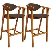 Kit 02 Banquetas Alta Para Cozinha Bancada Bar Sala De Jantar Fixa Cecília L02 Suede Marrom - 1