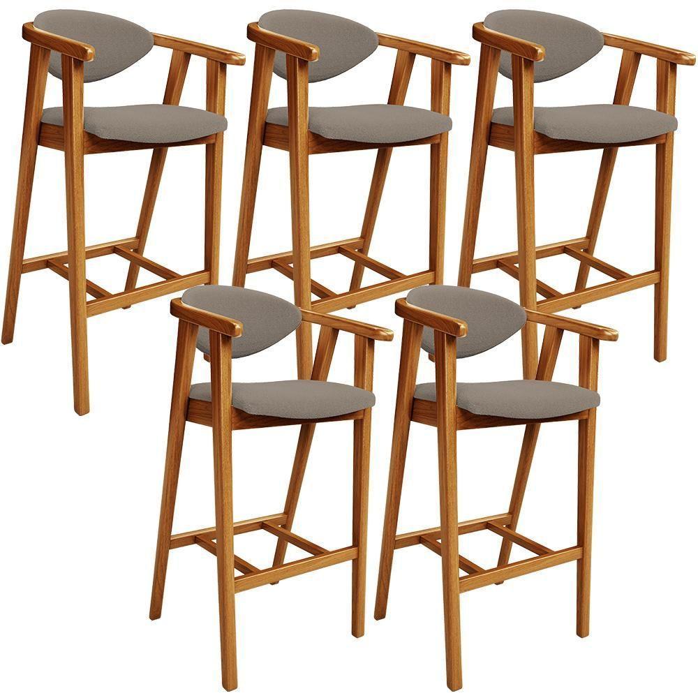 Kit 05 Banquetas Alta Para Cozinha Bancada Bar Sala De Jantar Fixa Cecília L02 Bouclê Bege - 1