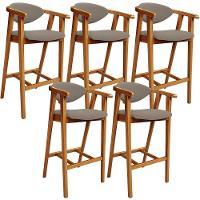 Kit 05 Banquetas Alta Para Cozinha Bancada Bar Sala De Jantar Fixa Cecília L02 Bouclê Bege - 1