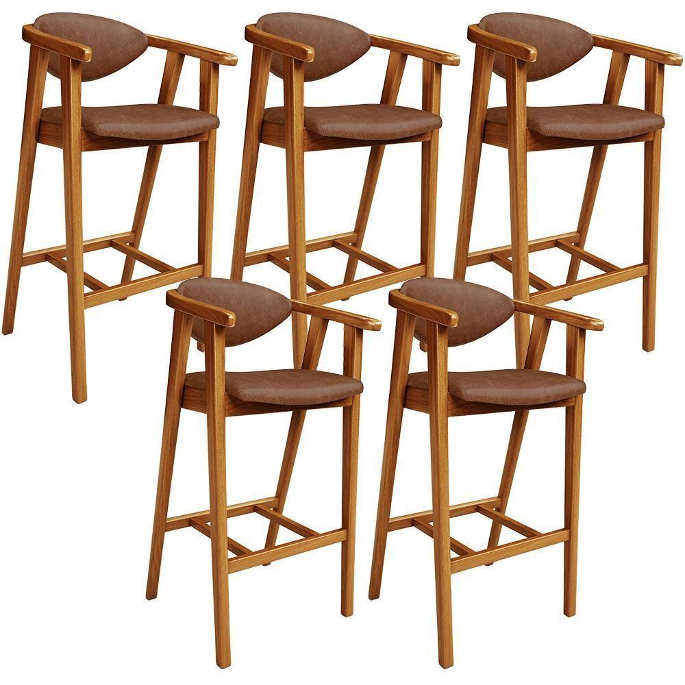 Kit 05 Banquetas Alta Cozinha Bancada Bar Sala De Jantar Fixa Cecília L02 Couríssimo Marrom - 1