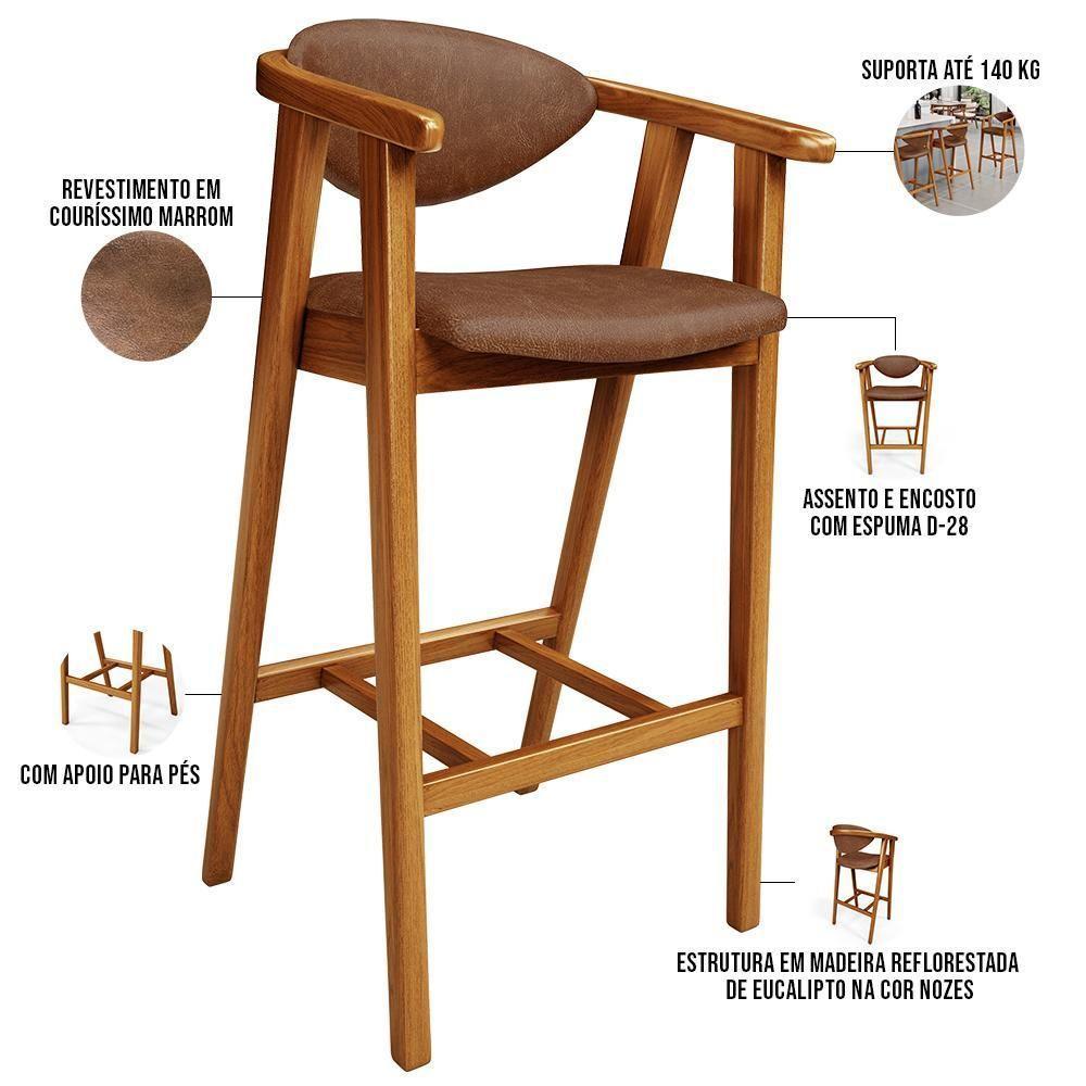 Kit 05 Banquetas Alta Cozinha Bancada Bar Sala De Jantar Fixa Cecília L02 Couríssimo Marrom - 6