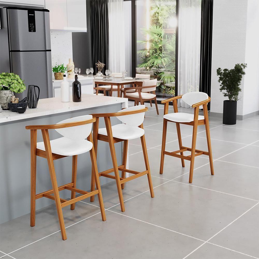 Kit 05 Banquetas Alta Para Cozinha Bancada Bar Sala De Jantar Fixa Cecília L02 Facto Branco - 4