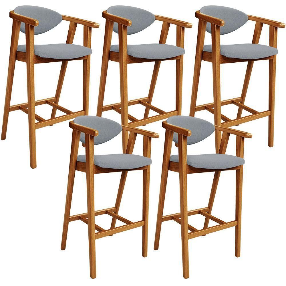 Kit 05 Banquetas Alta Para Cozinha Bancada Bar Sala De Jantar Fixa Cecília L02 Bouclê Cinza - 1