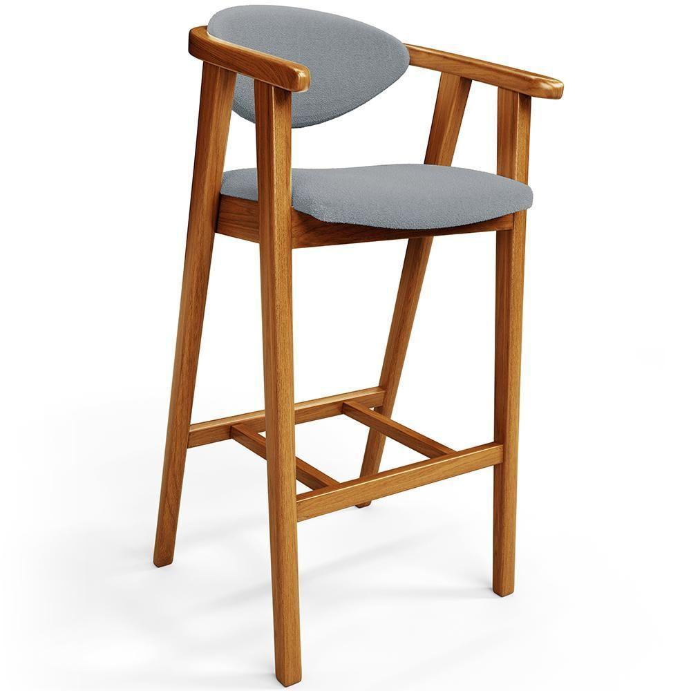 Kit 05 Banquetas Alta Para Cozinha Bancada Bar Sala De Jantar Fixa Cecília L02 Bouclê Cinza - 5