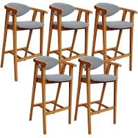 Kit 05 Banquetas Alta Para Cozinha Bancada Bar Sala De Jantar Fixa Cecília L02 Bouclê Cinza - 1