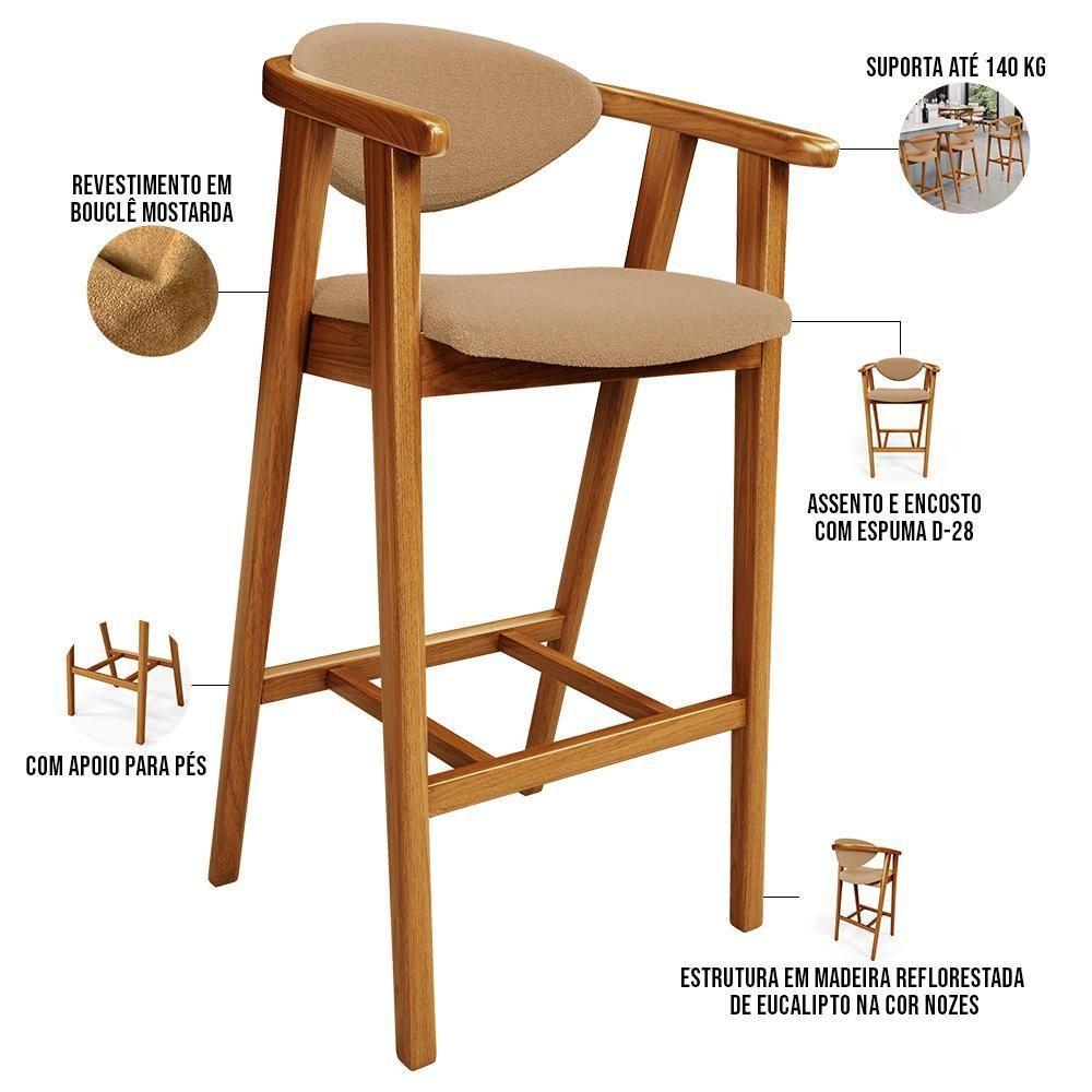 Kit 03 Banquetas Alta Cozinha Bancada Bar Sala De Jantar Fixa Cecília L02 Bouclê Mostarda - 7