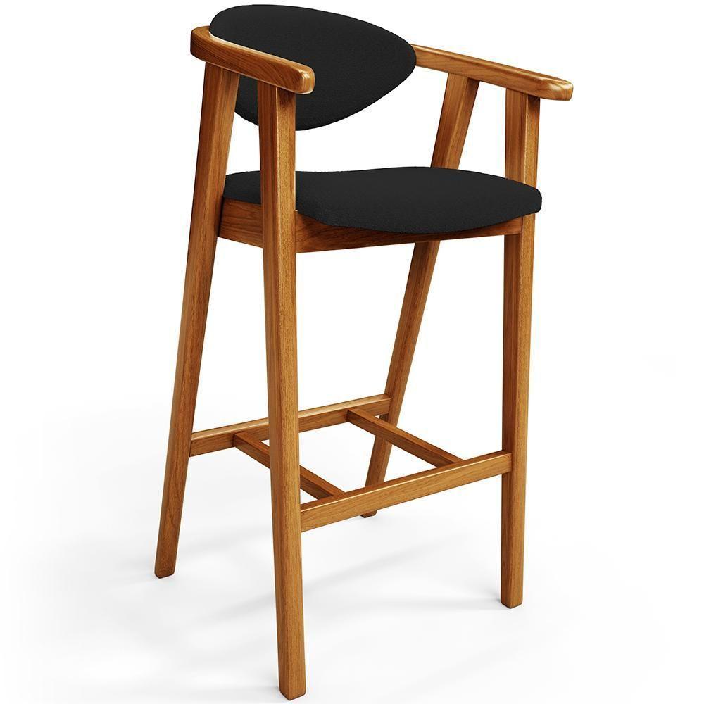 Kit 03 Banquetas Alta Para Cozinha Bancada Bar Sala De Jantar Fixa Cecília L02 Bouclê Preto - 5