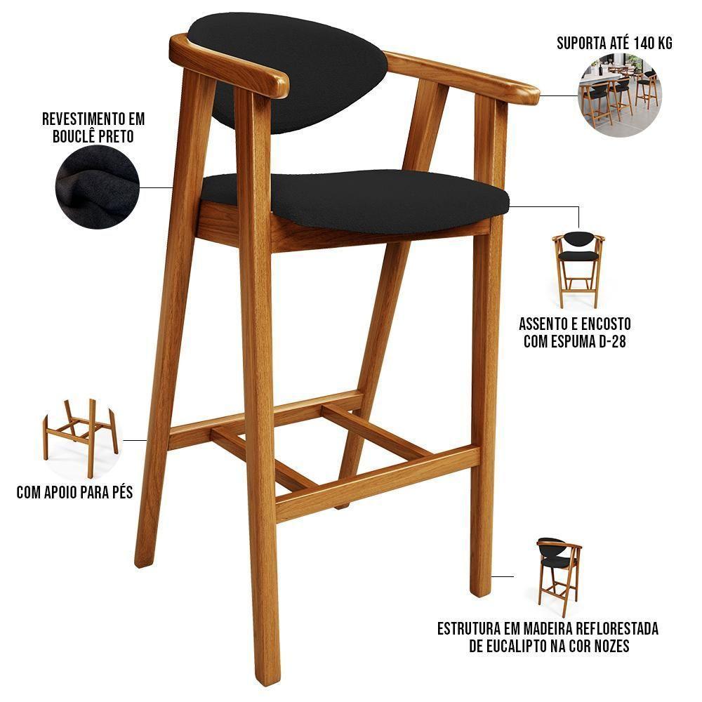 Kit 03 Banquetas Alta Para Cozinha Bancada Bar Sala De Jantar Fixa Cecília L02 Bouclê Preto - 7