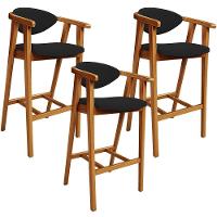 Kit 03 Banquetas Alta Para Cozinha Bancada Bar Sala De Jantar Fixa Cecília L02 Bouclê Preto - 1