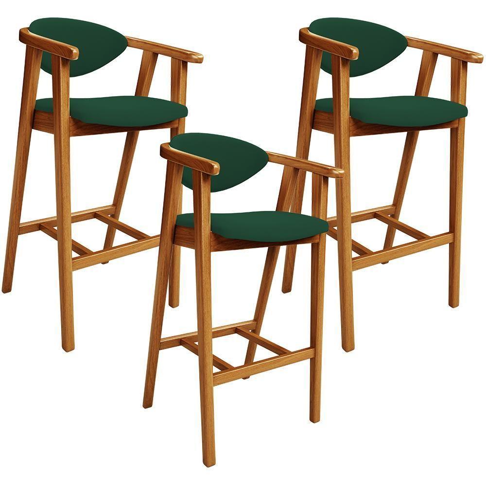 Kit 03 Banquetas Alta Cozinha Bancada Bar Sala De Jantar Fixa Cecília L02 Suede Verde Musgo - 1