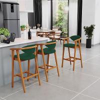 Kit 03 Banquetas Alta Cozinha Bancada Bar Sala De Jantar Fixa Cecília L02 Suede Verde Musgo - 6