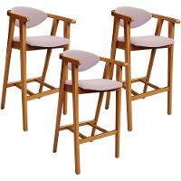 Kit 03 Banquetas Alta Para Cozinha Bancada Bar Sala De Jantar Fixa Cecília L02 Suede Rosê - 1