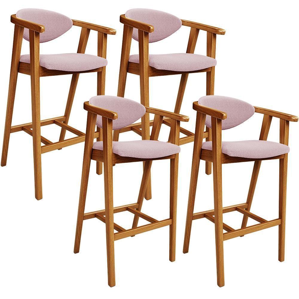 Kit 04 Banquetas Alta Para Cozinha Bancada Bar Sala De Jantar Fixa Cecília L02 Bouclê Rosê - 1