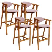 Kit 04 Banquetas Alta Para Cozinha Bancada Bar Sala De Jantar Fixa Cecília L02 Bouclê Rosê - 1