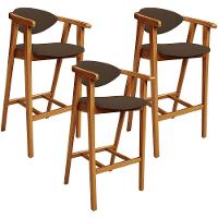 Kit 03 Banquetas Alta Para Cozinha Bancada Bar Sala De Jantar Fixa Cecília L02 Suede Marrom - 1