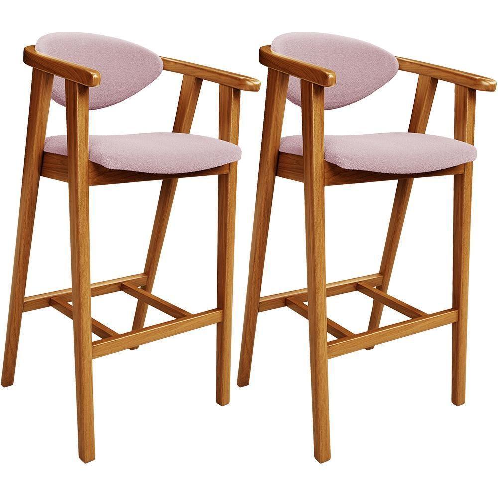 Kit 02 Banquetas Alta Para Cozinha Bancada Bar Sala De Jantar Fixa Cecília L02 Bouclê Rosê - 1