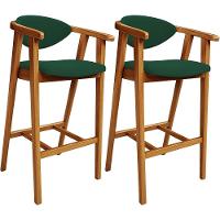 Kit 02 Banquetas Alta Cozinha Bancada Bar Sala De Jantar Fixa Cecília L02 Suede Verde Musgo - 1