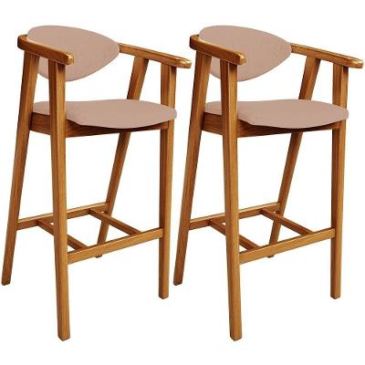 Kit 02 Banquetas Alta Para Cozinha Bancada Bar Sala De Jantar Fixa Cecília L02 Linho Rosê