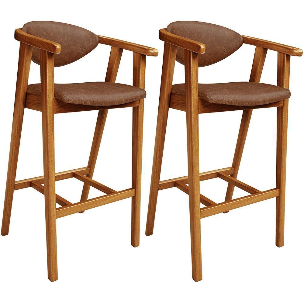Kit 02 Banquetas Alta Cozinha Bancada Bar Sala De Jantar Fixa Cecília L02 Couríssimo Marrom - 1