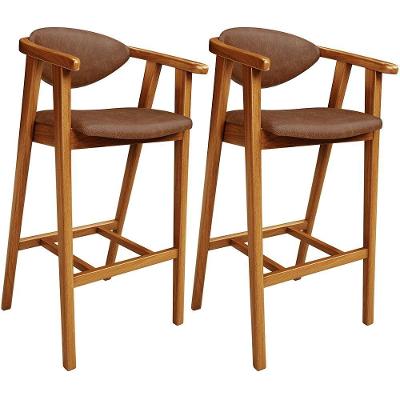 Kit 2 Banquetas Altas Cecília L02 Assento Courino Base Fixa com Encosto Marrom