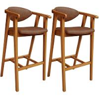 Kit 02 Banquetas Alta Cozinha Bancada Bar Sala De Jantar Fixa Cecília L02 Couríssimo Marrom - 1