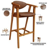 Kit 02 Banquetas Alta Cozinha Bancada Bar Sala De Jantar Fixa Cecília L02 Couríssimo Marrom - 7