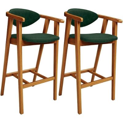 Kit 02 Banquetas Alta Cecília L02 Plástico Base Madeira Encosto Fixo Verde