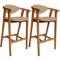 Kit 02 Banquetas Alta Cozinha Bancada Bar Sala De Jantar Fixa Cecília L02 Linho Bege Escuro - 1