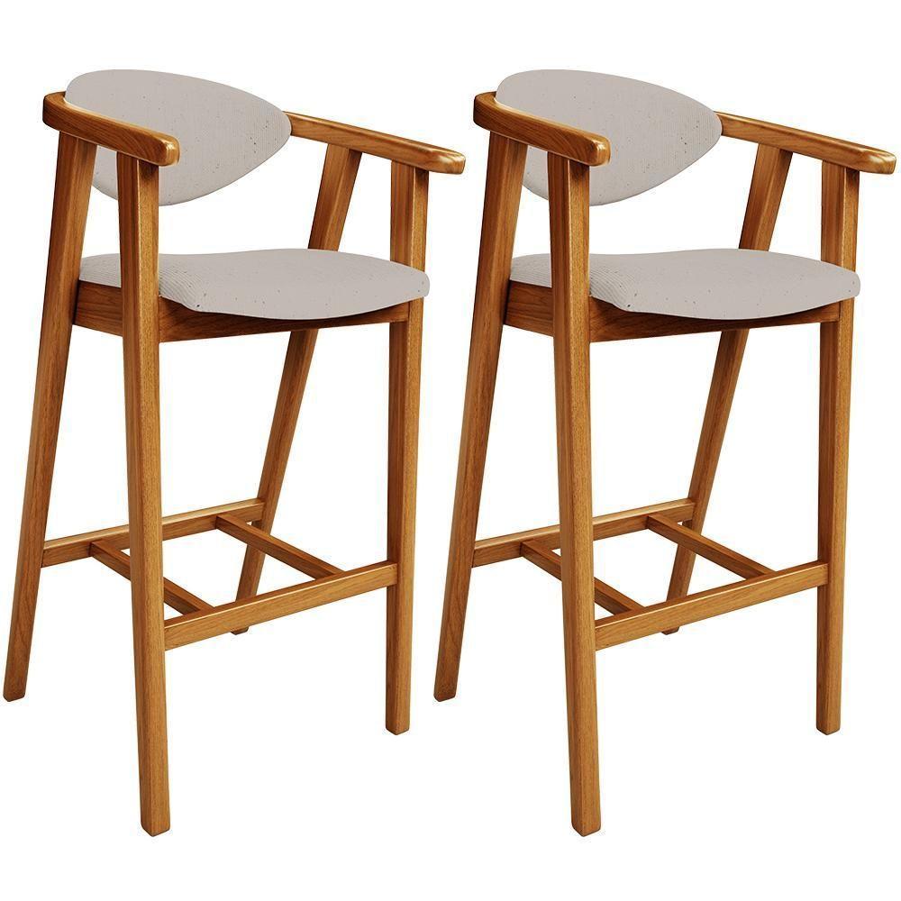 Kit 02 Banquetas Alta Para Cozinha Bancada Bar Sala De Jantar Fixa Cecília L02 Linho Bege - 1