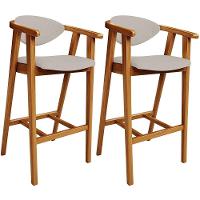 Kit 02 Banquetas Alta Para Cozinha Bancada Bar Sala De Jantar Fixa Cecília L02 Linho Bege - 1