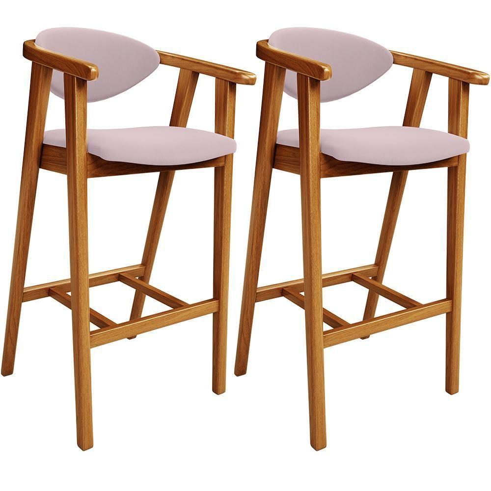 Kit 02 Banquetas Alta Para Cozinha Bancada Bar Sala De Jantar Fixa Cecília L02 Suede Rosê - 1