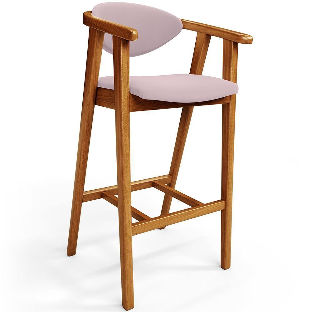 Kit 02 Banquetas Alta Para Cozinha Bancada Bar Sala De Jantar Fixa Cecília L02 Suede Rosê - 5