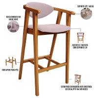 Kit 02 Banquetas Alta Para Cozinha Bancada Bar Sala De Jantar Fixa Cecília L02 Suede Rosê - 7