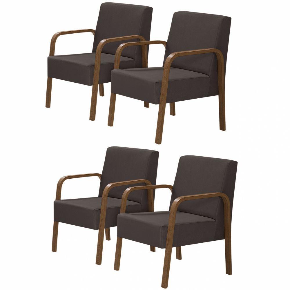 Kit 4 Poltronas Decorativas 1 Lugar Luna Braço Madeira D Salla Suede - 1