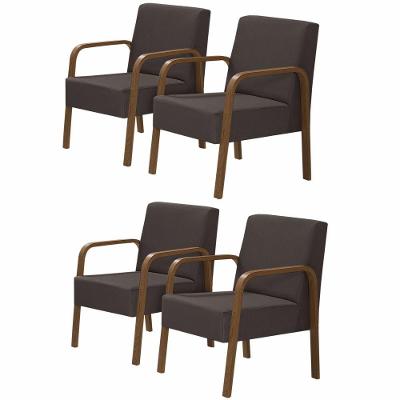 Kit 4 Poltronas Decorativas 1 Lugar Luna Braço Madeira D Salla Suede