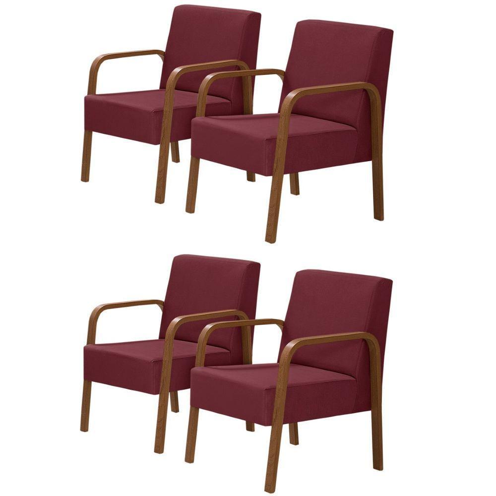 Kit 4 Poltronas Decorativas 1 Lugar Luna Braço Madeira D Salla Suede - 1