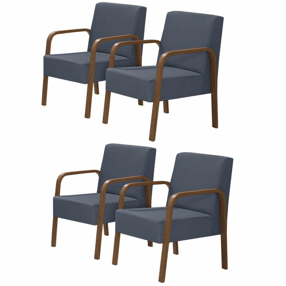 Kit 4 Poltronas Decorativas 1 Lugar Luna Braço Madeira D Salla Suede - 1
