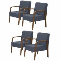 Kit 4 Poltronas Decorativas 1 Lugar Luna Braço Madeira D Salla Suede - 1