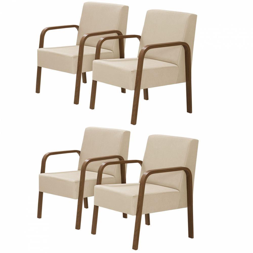 Kit 4 Poltronas Decorativas 1 Lugar Luna Braço Madeira D Salla Suede - 1