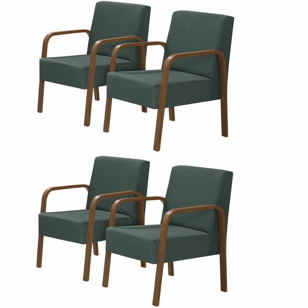 Kit 4 Poltronas Decorativas 1 Lugar Luna Braço Madeira D Salla Suede - 1