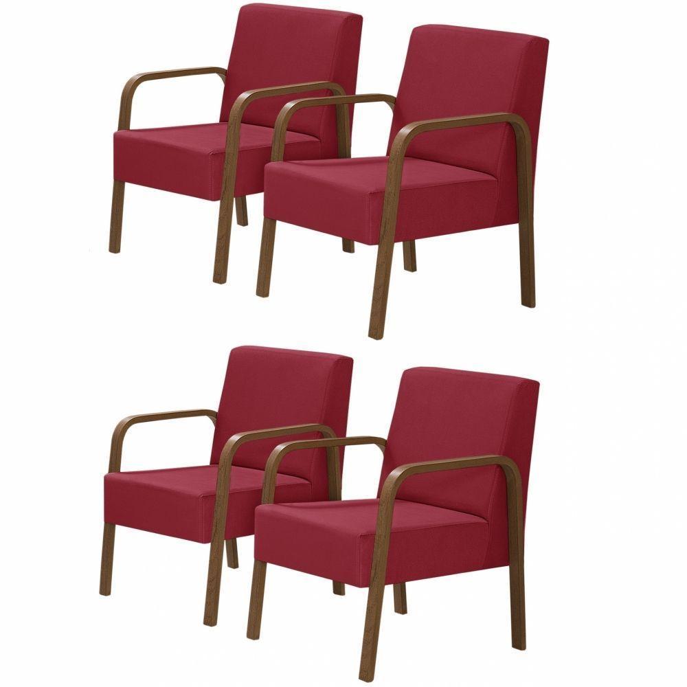 Kit 4 Poltronas Decorativas 1 Lugar Luna Braço Madeira D Salla Suede - 1