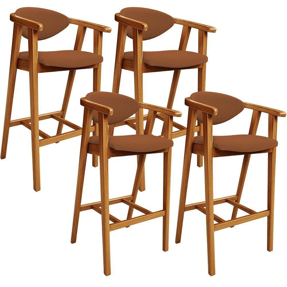 Kit 04 Banquetas Alta Cozinha Bancada Bar Sala De Jantar Fixa Cecília L02 Bouclê Terracota - 1